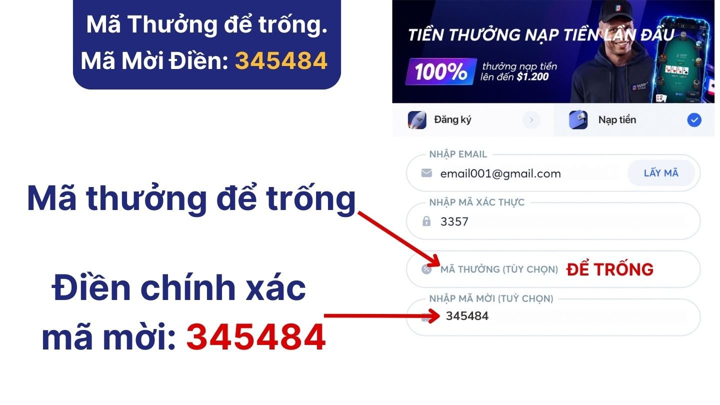 Điền đúng mã mời 345484 vào dòng số 4, dòng mã thưởng không điền gì cả